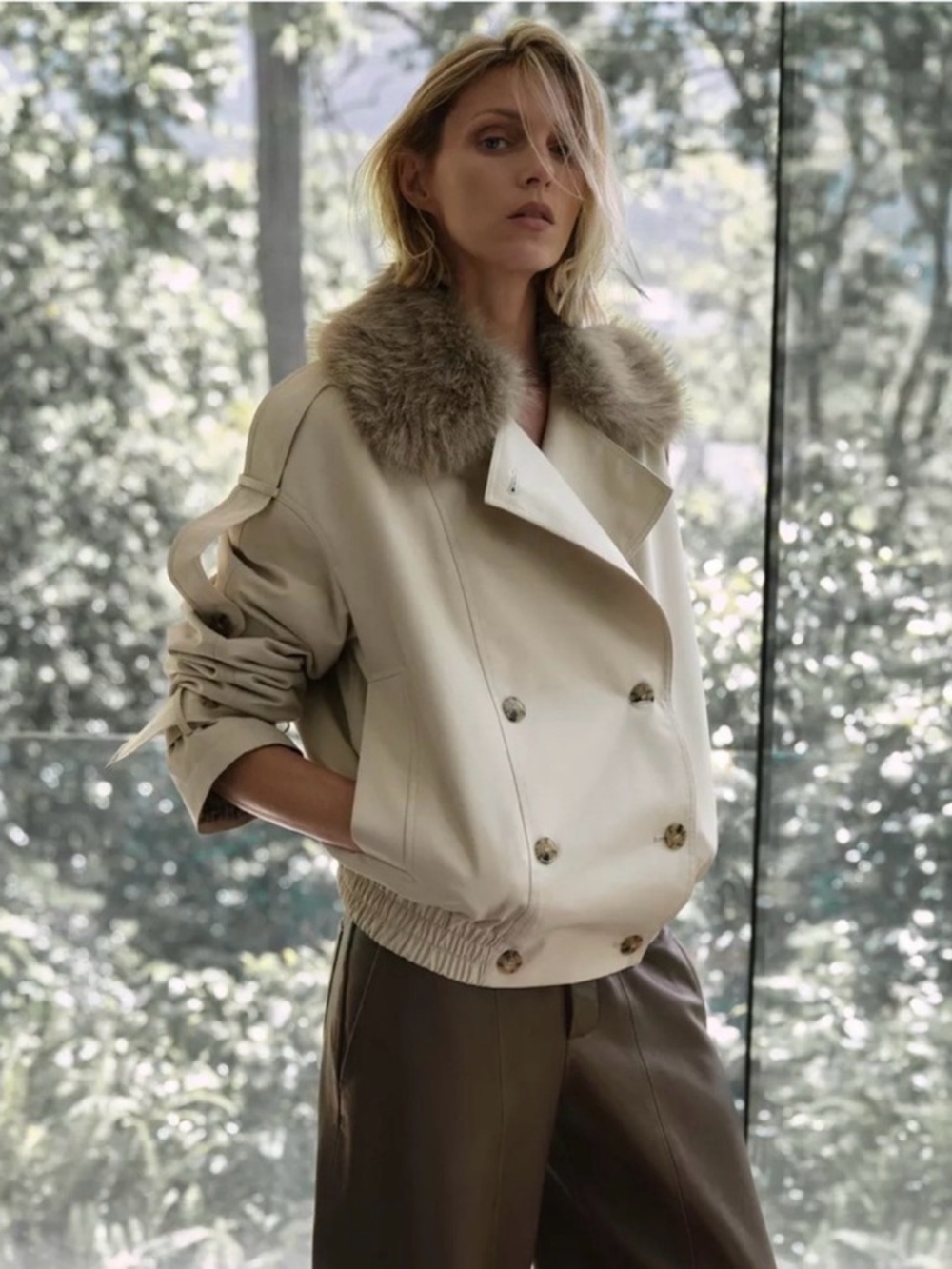 ZARA Quilted Trench Coat With Faux Fur Collar